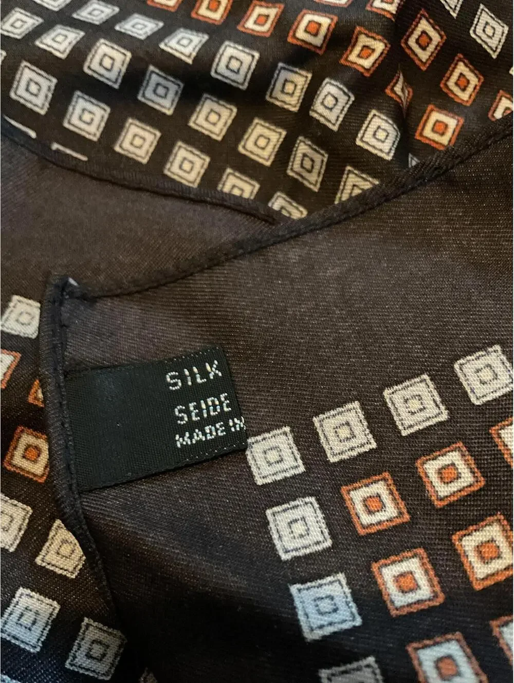 Geometric Silk Scarf - Dark Brown & Multicolor